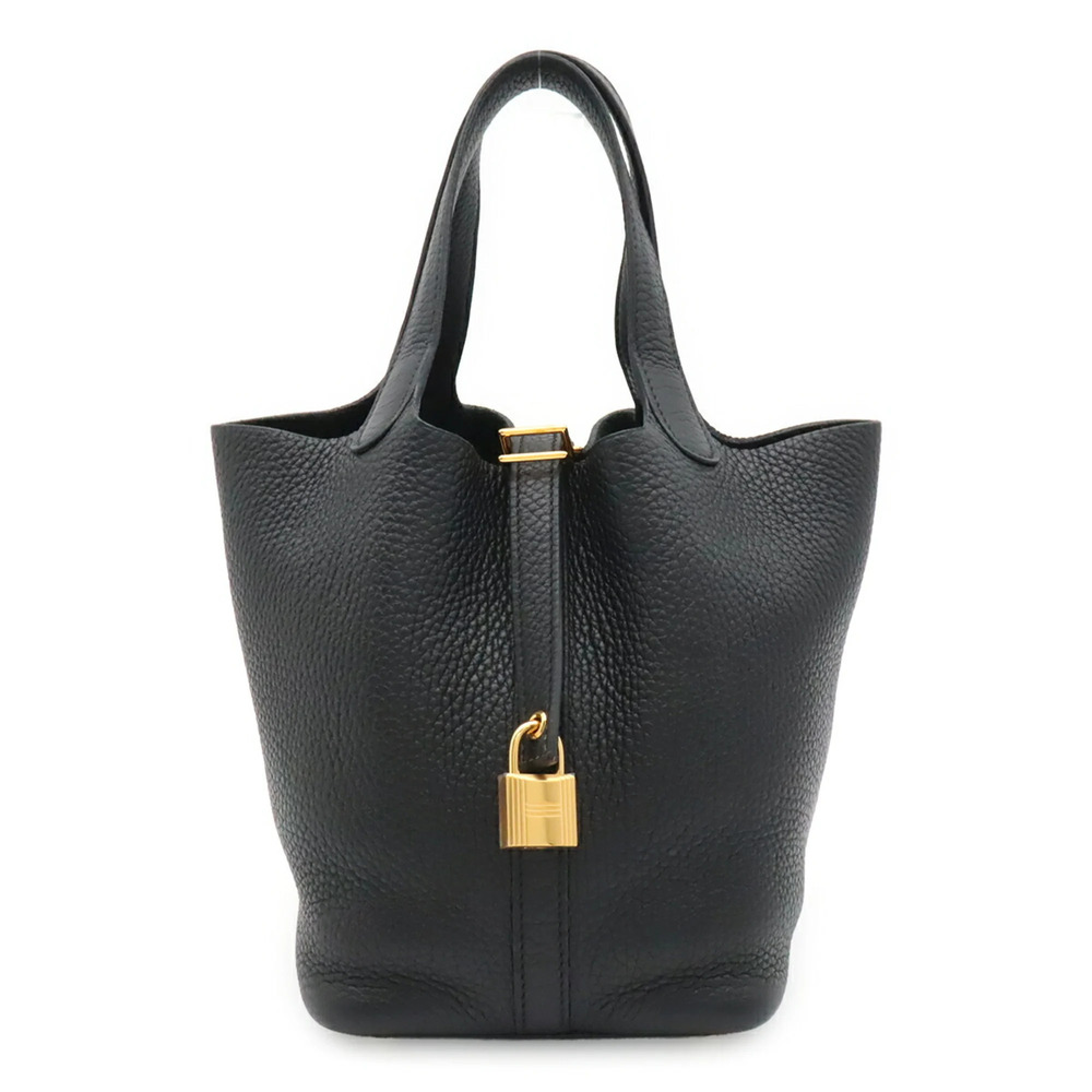 HERMES Picotin Lock PM Handbag Tote Bag, Taurillon Clemence Leather, Black, Z...